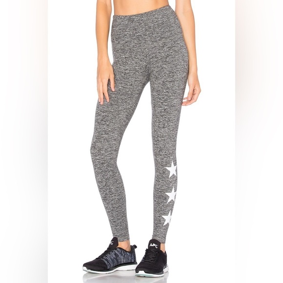 Strut This Revolve Star Print Leggings Full Length Grey Marle High Rise - Picture 6 of 16